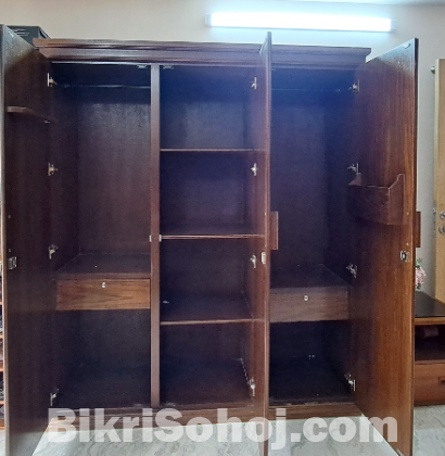 3-Door Almirah, Oak Veneered MDF, Antique Color